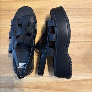 Sorel Black Platform Woven-Strap Sandals